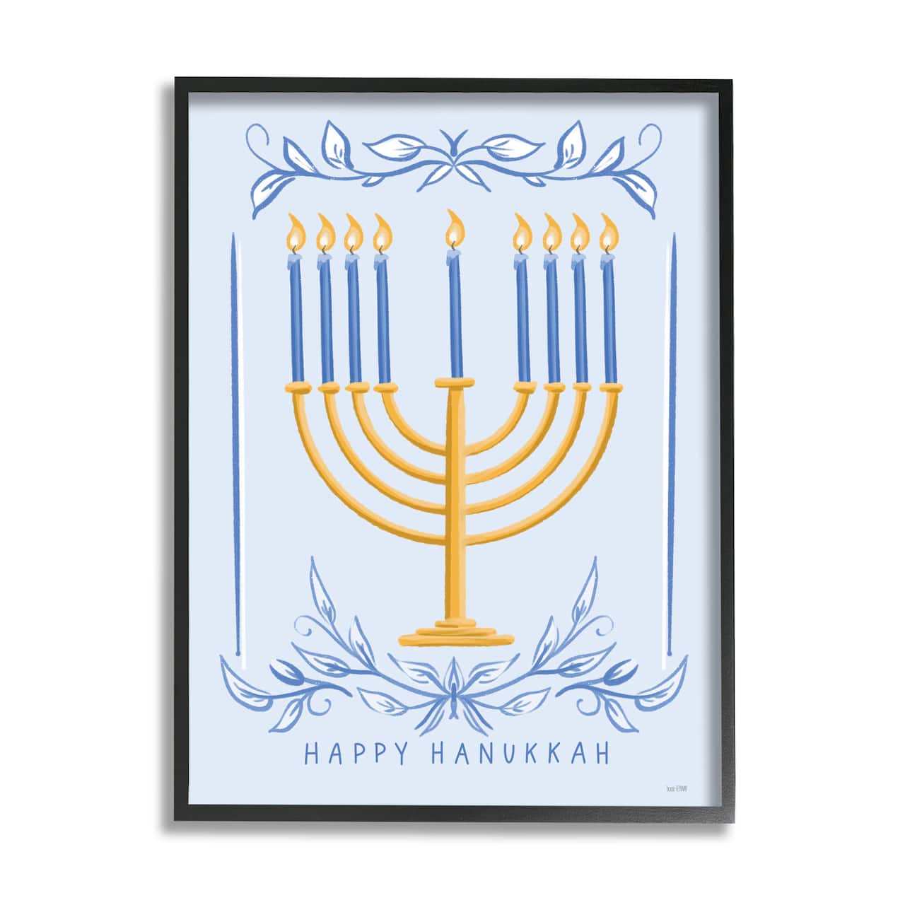 Stupell Industries Happy Hanukkah Botanical Menorah Framed Giclee Art